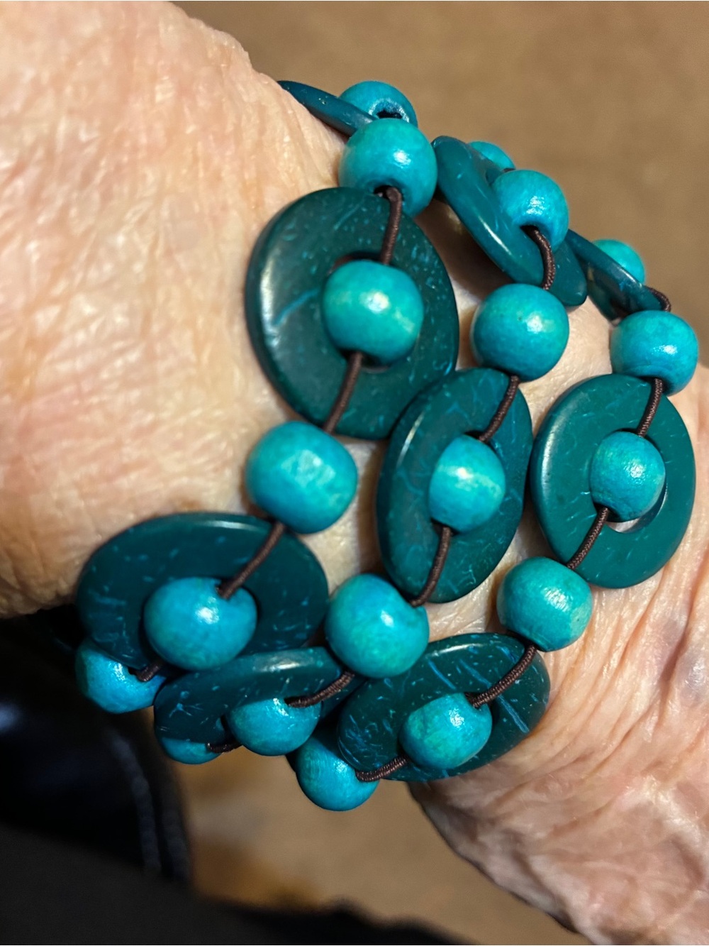 Turquoise Beaded Button Stretch Bracelet - Unbranded